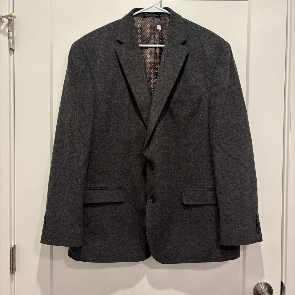 Lauren Ralph Lauren Mens‎ 46R Wool Silk Cashmere Blazer Sport Coat Charcoal Grey